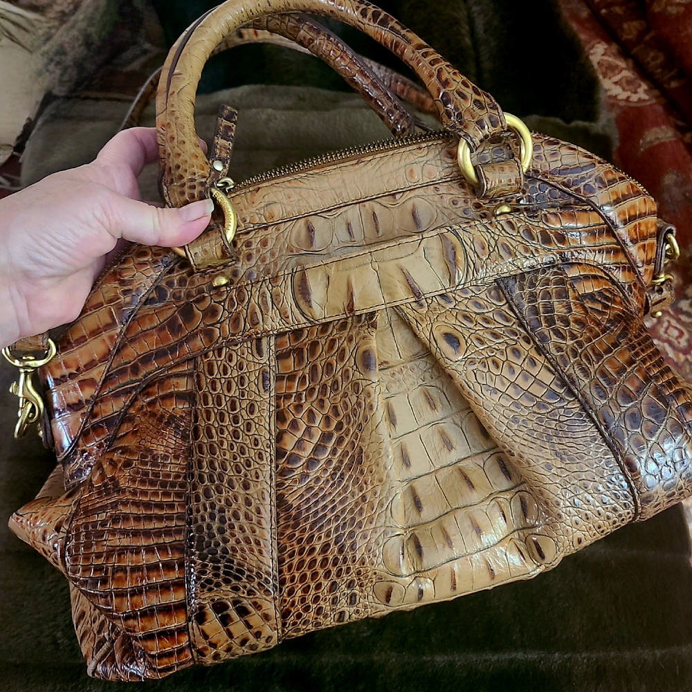 BRAHMIN  Crocodile Pattern Tan Handbag
